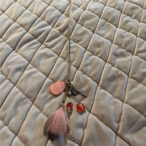 Pink and Silver Feather Pendant Necklace